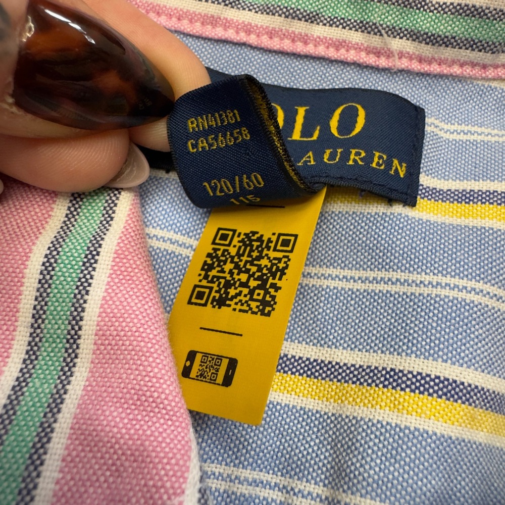 Polo Ralph Lauren Girls Multi Color Fun Stripe Cotton Belted Shirtdress Size 5 - Picture 6 of 6